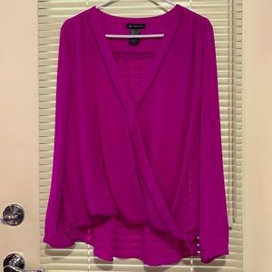INC NEW Magenta Pink Wrap V-Neck Blouse